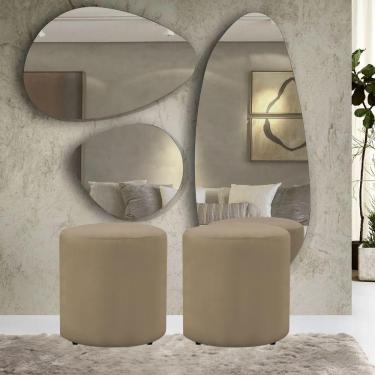 Imagem de 2 Puff Decorativo Triunfo Viena Tecido Veludo Pé De Plastico Bege