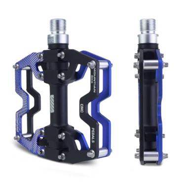 Imagem de Pedais de bicicleta 9/16 para MTB, pedais planos de bicicleta de estrada de montanha, pedal de plataforma de liga de alumínio para bicicleta de viagem de bicicleta de cruz, etc., azul
