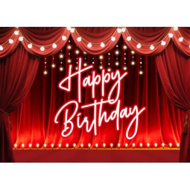 Imagem de DePhoto Cortina de tapete vermelho de 1,8 m x 1,8 m com fundo de feliz aniversário para decoração de festa de chá de bebê, decoração de estúdio fotográfico, adereços de vinil