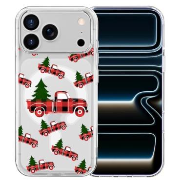 Imagem de MAYCARI Capa de telefone de Natal para iPhone 17 Pro Max compatível com ímã xadrez caminhões árvore de Natal capa de telefone magnética transparente para meninas mulheres TPU capa protetora à prova de
