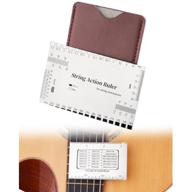 Imagem de Régua de medição de ação de cordas de guitarra, ferramenta de configuração profissional com escalas duplas de mm e 1/64 polegada - para guitarras elétricas, acústicas, baixo - inclui tabela de medidas