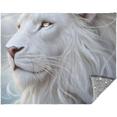 Imagem de Lindos cobertores grandes com estampa de juba de leão branca para sofá confortável para sofás 177,8 cm x 139,7 cm fofo sofá macio personalizado