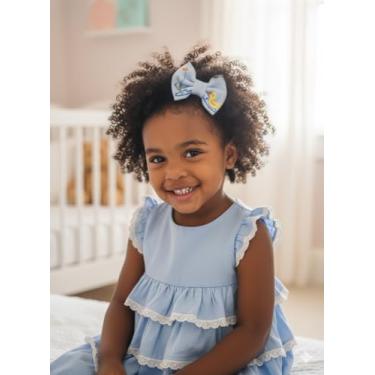 Imagem de Laço de Cabelo em Linho Azul com Bordado de Pato e Flor, Acessório Infantil Artesanal