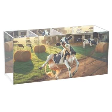 Imagem de TSENQUE Porta-canetas engraçado, personalizado, fofo, para mesa, vaca leiteira, dança, fazenda, arte, caddie, copo de acrílico para canetas