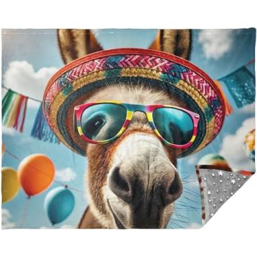 Imagem de Cobertor macio engraçado de burro fofo personalizado para sofá cobertor mais macio do mundo 177,8 cm x 139,7 cm cobertor grande azul