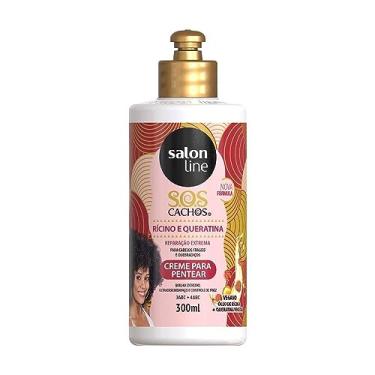 Imagem de Salon Line, Creme de Pentear, SOS Cachos, Rícino e Queratina, Não Vegano - Para Cabelos Cacheados e Crespos, 300 ml