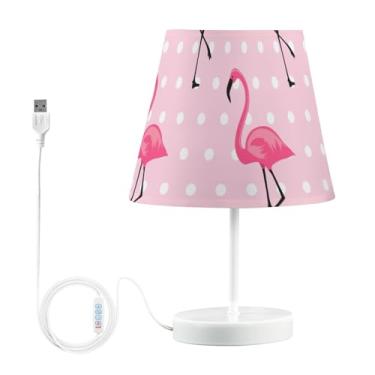 Imagem de GAIGEO Candeeiro de mesa moderno flamingo rosa personalizado luz de cabeceira cabeceira recarregável USB lâmpadas infantis para decoração de quarto