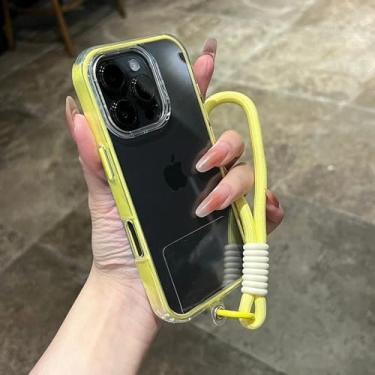 Imagem de Capa de celular com alça de pulso para iPhone 16E 14 15 16 Plus 11 12 13 16 Pro Max com carregamento magnético transparente à prova de choque, amarela, para iPhone 14