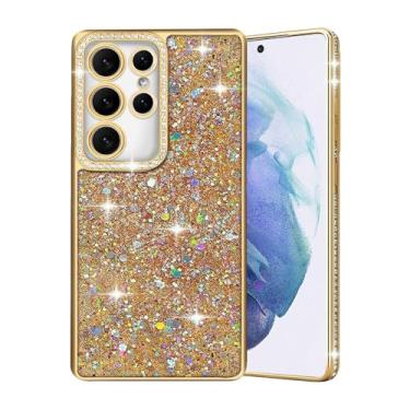 Imagem de AUCAN Capa brilhante com glitter para Samsung Galaxy S24 Ultra, capa de TPU à prova de choque de diamante de luxo brilhante com proteção para câmera, capa de telefone com revestimento de cristal para