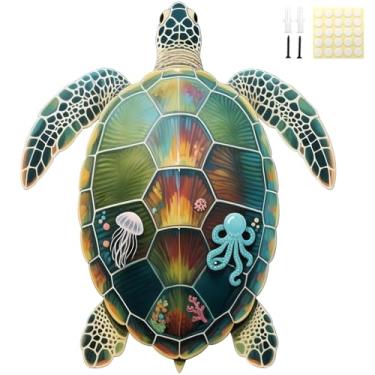 Imagem de Decoração de parede de tartaruga de metal grande - Decoração de arte de parede de animais marinhos de 39,9 cm, decoração realista para pendurar na costa para piscina, jardim, cerca, quintal, pátio