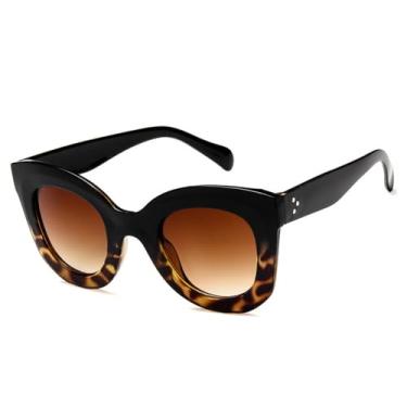 Imagem de Óculos de Sol Femininos e Masculinos Candy Colors Cat Eye com Proteção UV400 para Esportes ao Ar Livre, Corrida e Ciclismo, Estampa de Leopardo Preto e Marrom