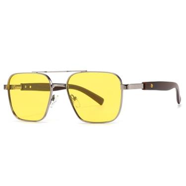 Imagem de Óculos de Sol UV400 - Ponte Dupla com Rebites, Estilo Punk Metal, para Homens e Mulheres, Esportivos, ao Ar Livre, Corrida e Ciclismo, C2 Prata e Amarelo