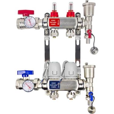 Imagem de WiseWater Coletor de 2 voltas Pex/radiante com atuador térmico elétrico de 2 fios de 24 V, saídas compatíveis de 1,4 polegadas, coletor de água de até 1,4 GPM para radiante hidrônico (conectores de 1