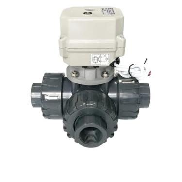 Imagem de DN25 Válvula de água de controle elétrico U-PVC de 3 vias DC24V válvula de esfera de controle de motor elétrico com substituição manual usada para sistema automático (BSP THREAD_AC24V_CR702)
