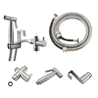 Imagem de 1 peça torneira bidê aço inoxidável conjunto de pulverizador de bidê portátil torneira de vaso sanitário preto acessórios de chuveiro de água fria única (cor: conjunto ouro da UE) (conjunto escovado