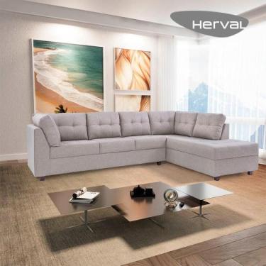 Imagem de Sofá de Canto 6 Lugares Herval Gran, Chaise Esquerda, Linho Bege