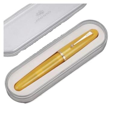 Imagem de AMSOH Caneta-tinteiro marfim tamanho grande caneta de resina EF/F/M ponta com conversor grande papelaria escritório material escolar caneta de escrita (topázio com caixa, 0,38)