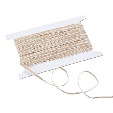 Imagem de letsinstyle 10 jardas x 0,6 cm fita fina de serapilheira, fita de juta rústica com borda branca bronzeada, malha de serapilheira natural, cânhamo para o Natal, faça você mesmo, artesanato feito à mão