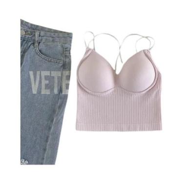 Imagem de Top De Algodão Sexy Para Mulheres, Sutiã Push Up, Camiseta Esportiva C