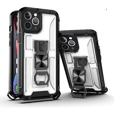 Imagem de MURVE Capa para iPhone 14/14 Pro/14 Pro Max/14 Plus, Capa com mosquetão e protetor de tela, suporte e saca-rolhas Capa protetora robusta de grau militar resistente (Cor: Transparente, Tamanho: 14 Pro