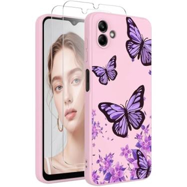 Imagem de FollmeAir Capa para Samsung Galaxy A07 4G com 2 peças protetoras de tela, silicone líquido macio, antiarranhões, capa floral à prova de choque para Samsung Galaxy A07 (borboleta rosa, Samsung Galaxy