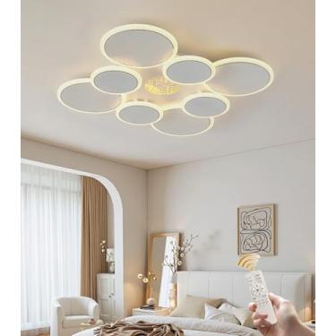 Imagem de Luminária de teto LED para quarto, dimerizável, com controle remoto, temperatura de cor de 3000K a 6500K, redonda, branca, lustre de acrílico, luminária de teto moderna para sala de estar e