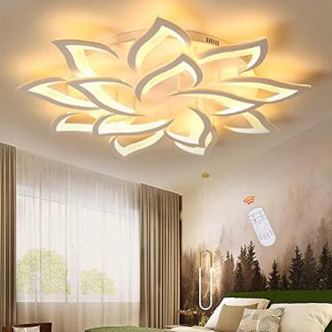 Imagem de Luminária de teto LED com controle remoto, formato de flor e intensidade regulável. Lustre moderno e amplo com 14 lâmpadas, em acrílico, para sala de estar, sala de jantar, quarto ou quarto