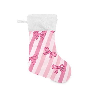 Imagem de Blueangle Pacote com 2 meias de Natal com laços de fita de 17,7 polegadas para decorações de festas de fim de ano, suportes de presente e meias (463)