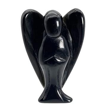 Imagem de Casaper Estatuetas de anjo da guarda obsidiana preta natural, esculpida à mão, estátua de pedra de bolso, meditação, decoração de casa, 3,8 cm