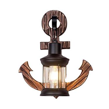 Imagem de Luminária de parede rústica E27, estilo vintage, em madeira, metal, com cúpula de vidro, ideal para decoração de interiores, como sala de estar, quarto, varanda e sala de jantar (Cor: A)