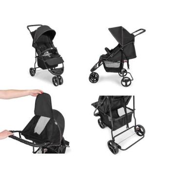 Imagem de Carrinho de Bebê Horus 3 Rodas Berço Passeio 0 A 15kg Preto e Rosa - T