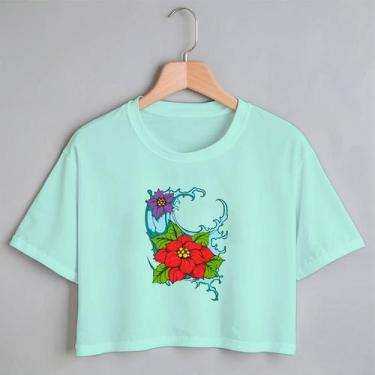 Imagem de Blusa Blusinha Camiseta Cropped TShirt Feminina Algodão Tecido Premium