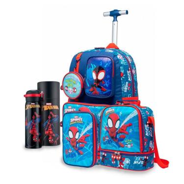Imagem de Kit Mochila Lancheira Garrafa Estojo Marvel Homem Aranha Rodinha-Masculino