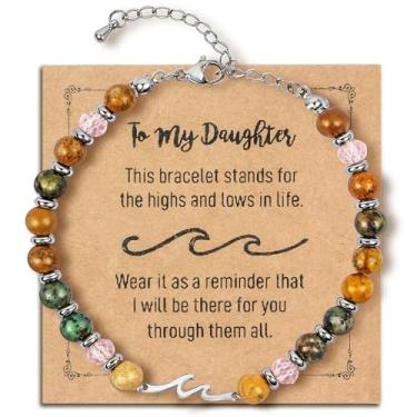 Imagem de Pulseira de onda para filha, pulseira de amizade com contas de pedras preciosas de 6 mm, presentes de aniversário para melhor amiga para mulheres, presentes para irmãs amigas, presente de festival