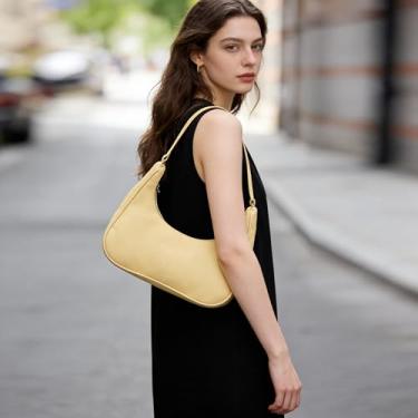 Imagem de Bolsa de ombro pequena amarela, cor sólida, simples, prática, bolsa tiracolo leve e elegante para mulheres, compras diárias, passeios na rua