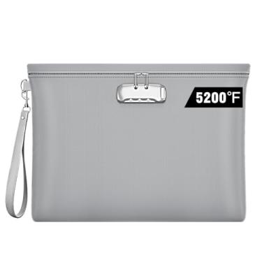 Imagem de Bolsa de documentos à prova de fogo com fechadura, bolsa de dinheiro à prova de fogo e à prova d'água de 37 cm x 26,7 cm com fecho de zíper, bolsa de armazenamento para documentos tamanho carta A4