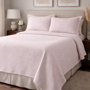 Imagem de Colcha Super Queen Dohler Piquet Favo 100% Algodão Lisa Kit 3pçs Macio