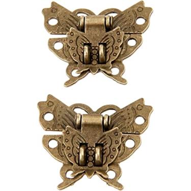 Imagem de Fecho de fivela de fecho de ferrolho retrô antigo, 2 peças retrô vintage borboleta trava de porta fivela joias armário de madeira fivela fechadura móveis decoração ferragens 39 * 45 mm botão