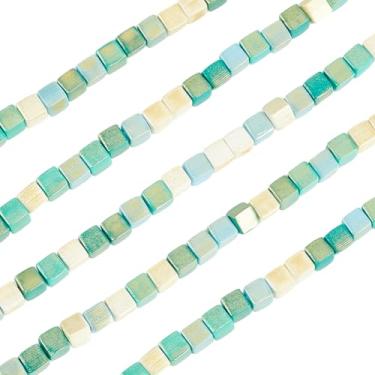 Imagem de SUNNYCLUE Cerca de 5 fios, 310 peças, contas quadradas, em forma de cubo, 6 mm, argila de polímero, luz, mar, verão, praia, encantos quadrados, espaçadores soltos para fazer joias, artesanato, brincos
