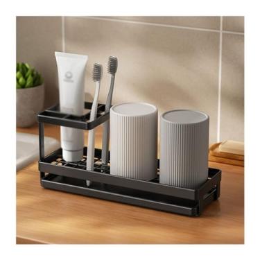 Imagem de Suporte de escova de dentes de aço carbono suporte de pasta de dentes suporte de pasta de dentes branco preto rack de armazenamento de escova de dentes banheiro drenagem escova de dentes rack de