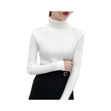 Imagem de Suéter Feminino De Inverno De Tricô Gola Alta Manga Longa Ajustado Cas