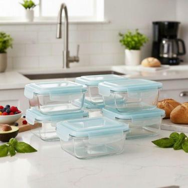 Imagem de Kit 7 Potes Hermético Praticasa 370ml Marmita Fitness Vidro Vidro - No