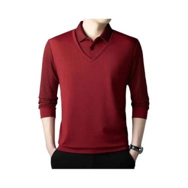 Imagem de Camisa Polo Masculina Casual Elegante De Manga Longa Em Cor Sólida, To
