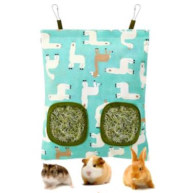 Imagem de Saco de feno para coelhos, alimentador de feno de porquinho-da-índia com 2 furos para coelhos, chinchilas, hamsters, animais de estimação pequenos