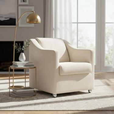 Imagem de Poltrona Para Sala Decorativa Cadeira Reforçada Para Recepção Consultório Escritório Pé Cromado - Clique E Decore (Bege)