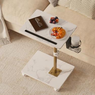 Imagem de Katrawu Bandeja de TV, bandejas de jantar ajustáveis para mesa de comer, mesa lateral giratória de 360° e apoio de braço de sofá, mesa lateral de sofá em forma de C para quarto, sala de estar, espaço