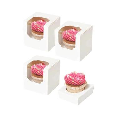 Imagem de Caixas De Cupcake Cáqui Com Janela Transparente E Inserção De Papel, D