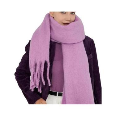 Imagem de Cachecol De Luxo Feminino Em Cashmere, Xale Grosso E Quente Com Franja