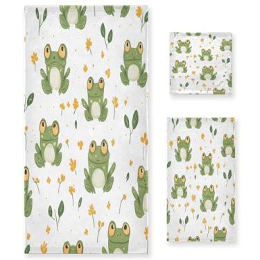 Imagem de xigua Conjunto de toalhas de banheiro de sapo fofo absorvente macio 3 peças toalha de banho toalha de mão toalhas decorativas para banheiro, academia, hotel, praia, piscina
