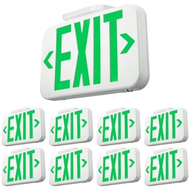 Imagem de TORCHSTAR Pacote com 8 placas de saída de LED, luz de saída de emergência com bateria reserva, dupla face, UL 924, AC 120/277V, local úmido, luzes de saída de letra verde com fio para negócios